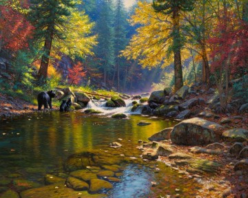  autumn Oil Painting - bear in autumn river Landscapes